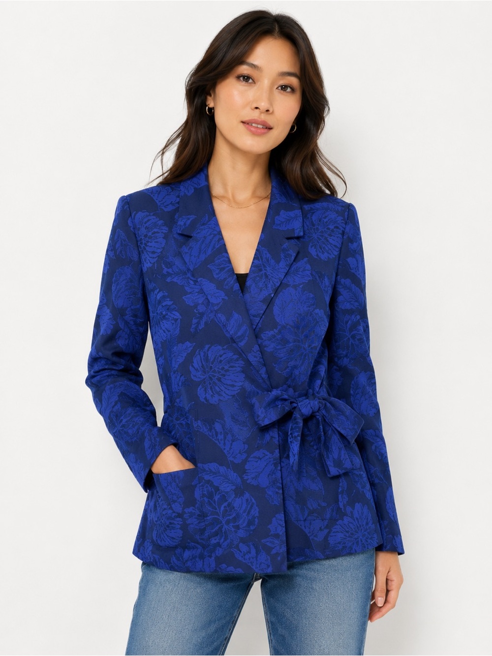 J. Crew Collection Quiet Luxury Blazer Tie Close Floral Leaf Jacquard Old Money